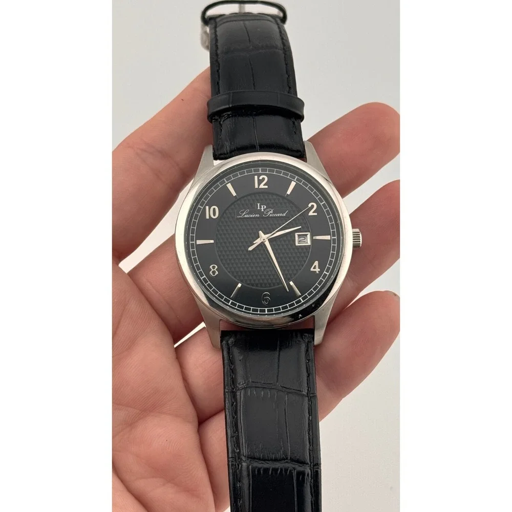 Lucien‎ Piccard Weisshorn Mens Watch Black Dial Date Sapphire Leather Strap